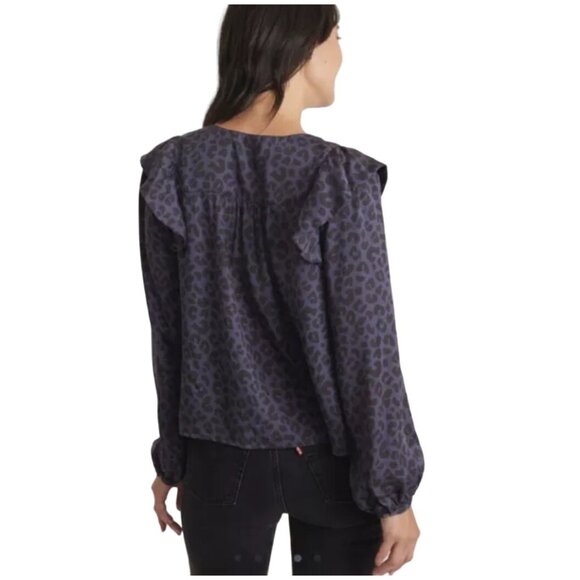 Marine Layer Rory Longsleeve Ruffle Blouse Cheetah Print XL - Picture 2 of 7